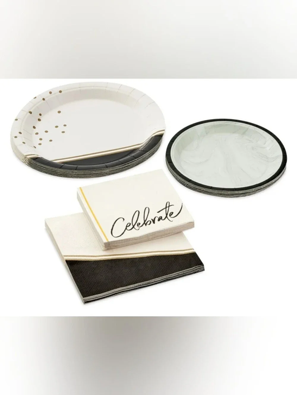 Hallmark Elegant Black and White Marble Party Plates and Napkins